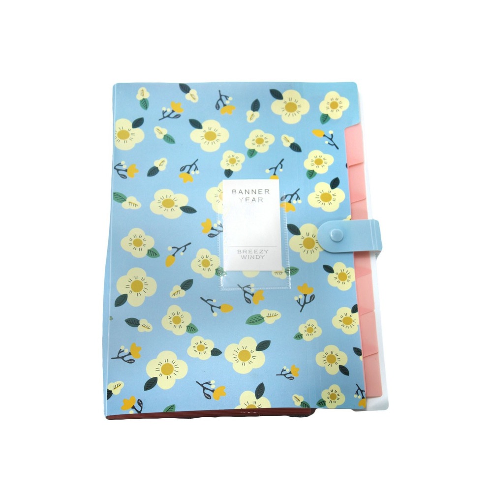 Breezy Windy Banner Year Floral Expanding File Folder 5 Pocket Organizer Blue